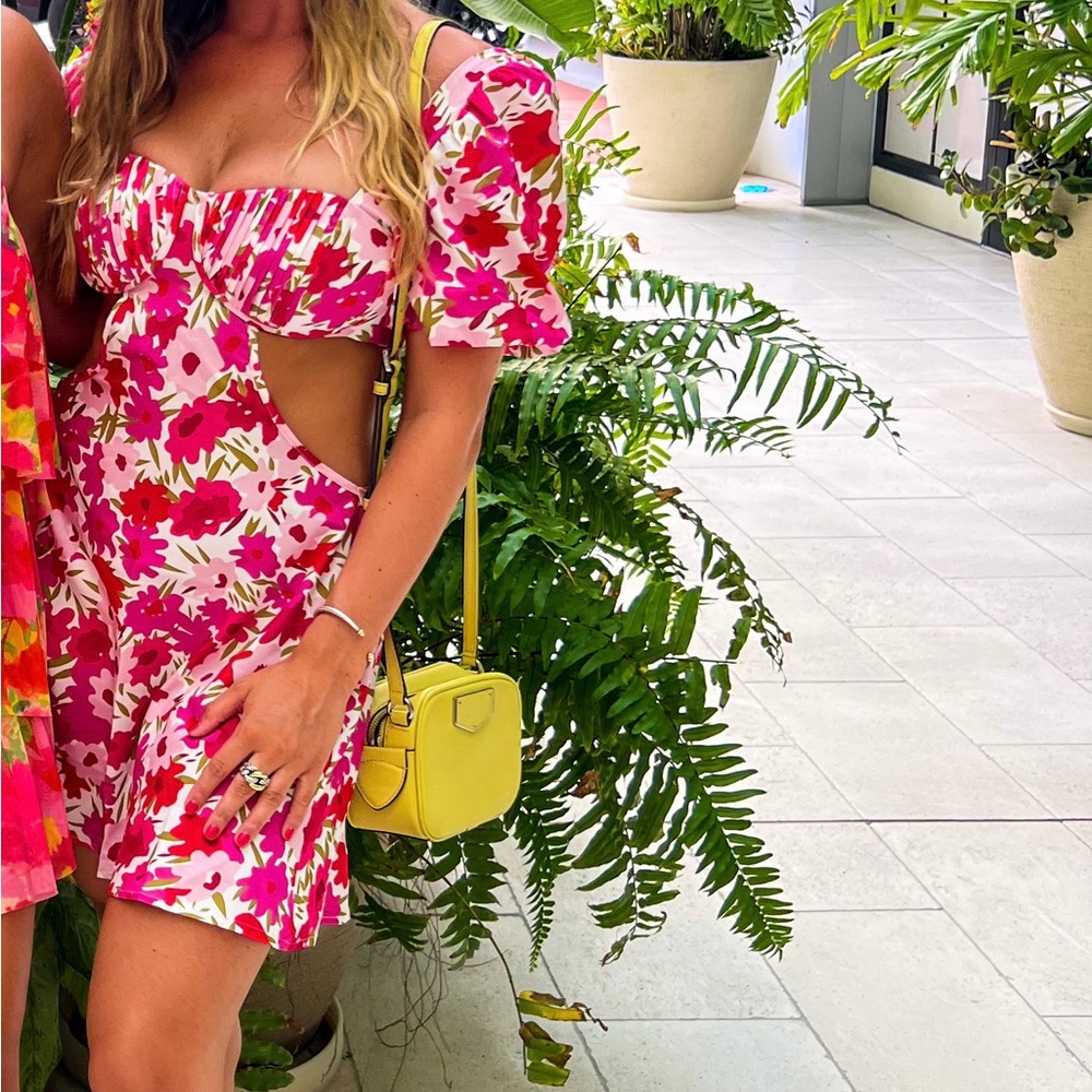 Pink flowery boutique dress with cut outs